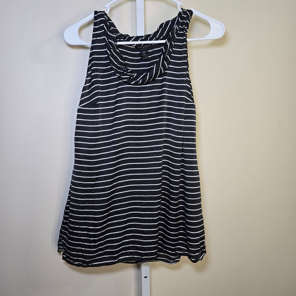 White House Black Market Silk Tank Top Cowl Neck Striped Sleeveless Women's sz M